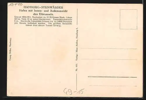 AK Hamburg-St. Pauli, Elbtunnel, Dampfer
