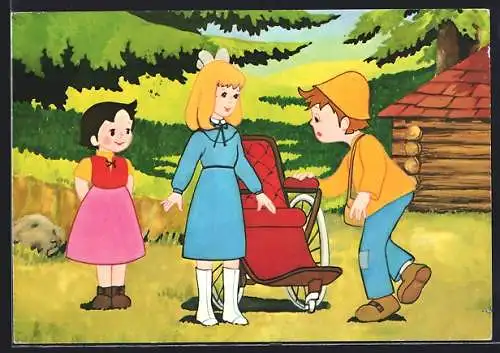 AK Heidi und Peter mit Rollstuhl für Frau, Comic