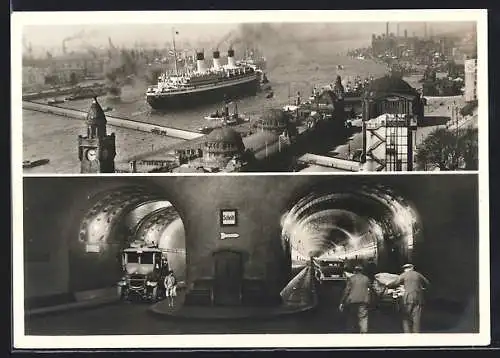 AK Hamburg-St. Pauli, Elbtunnel, Dampfer