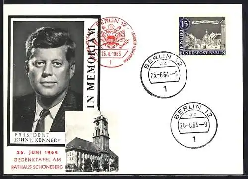AK Schöneberg, Gedenktafel am Rathaus Schöneberg 1964, John F. Kennedy, Präsident der USA