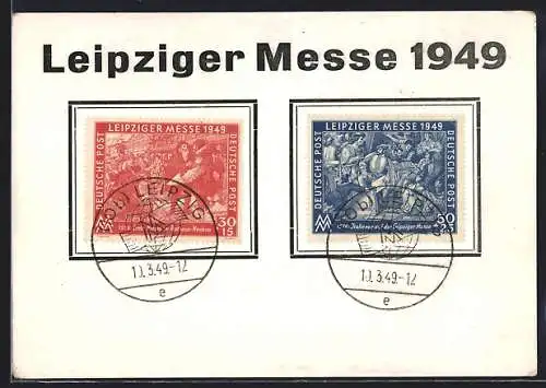 AK Leipzig, Leipziger Messe 1949, Briefmarken