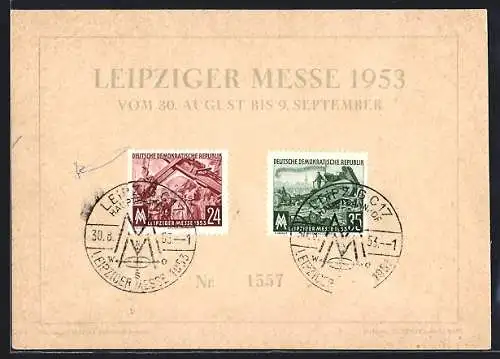 AK Leipzig, Leipziger Messe 1953, Briefmarke