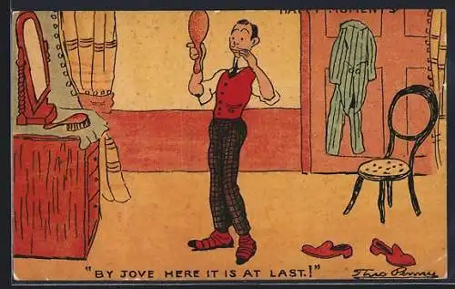 Künstler-AK sign. Theo Penny: Eleganter Herr vor dem Spiegel