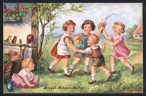 Künstler-AK sign. E. Lüdeck: Kinder tanzen Ringelreihen