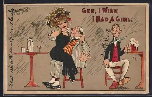 Künstler-AK sign. Carmichael: Frau bei älterem Herrn auf dem Schoss