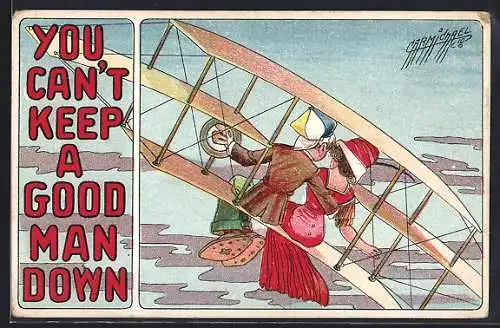 Künstler-AK sign. Carmichael: Rückenansicht von Pärchen im Flieger