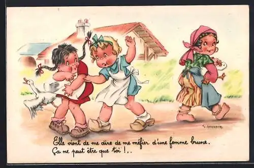 Künstler-AK sign. A. Ludovici: Drei Frauen mit Gänsen