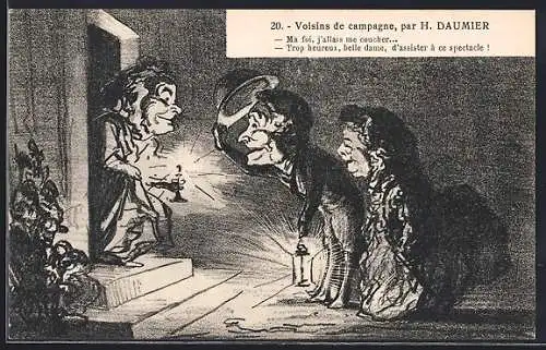 Künstler-AK sign. H. Daumier: Paar kehrt nachts im Gasthaus ein