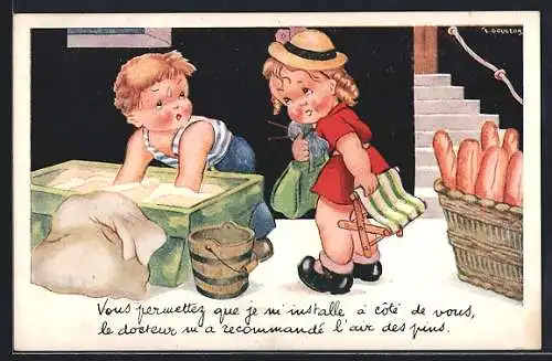 Künstler-AK sign. L. Gougeon: Paar beim Brotbacken
