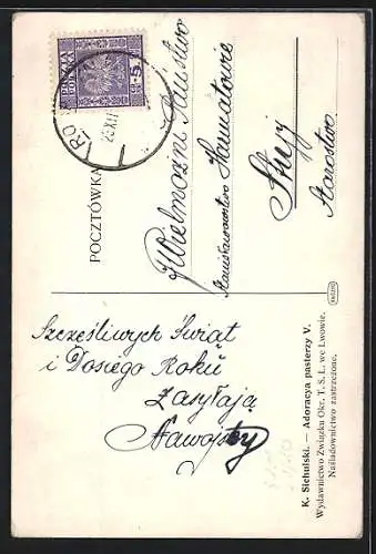 Künstler-AK sign. K. Sichulski: Adoracya pasterzy, Wanderer in der Nacht