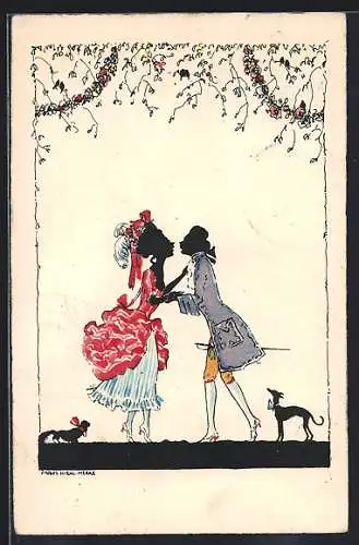 Künstler-AK sign. Franz Hienl-Merre: Schattenbild, Liebespaar küsst sich