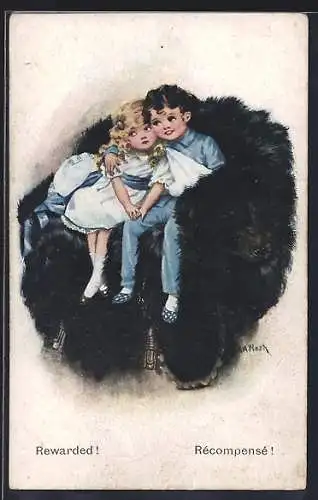 Künstler-AK sign. A. A. Nash: Kinderpaar auf einem Sessel