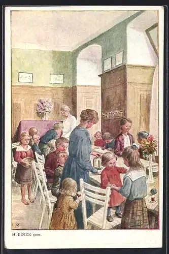 Künstler-AK sign. H. Einer: Wien, Tagesheimstätten der Fachgruppe für Kinderfürsorge des Vereines Die Bereitschaft