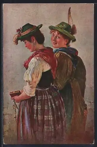 Künstler-AK sign. F. Prölls: Die Dorfschönen