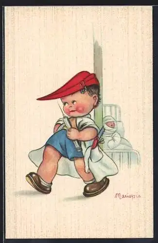 Künstler-AK sign. Mariapia: Doktor mit einer Spritze
