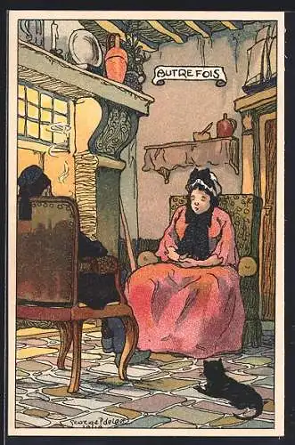 Künstler-AK sign.: George P. de Laer: Behaglichkeit in der guten Stube