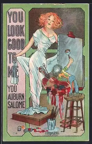 Künstler-AK sign. Carmichael: Kleines Männlein malt eine Frau