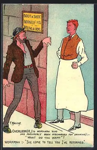 Künstler-AK sign. F. Macleoy: Trinker spricht mit dem Schuster