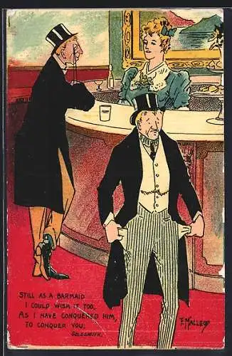 Künstler-AK sign. F. Malleoy: Eleganter Herr mit Monokel an der Bar