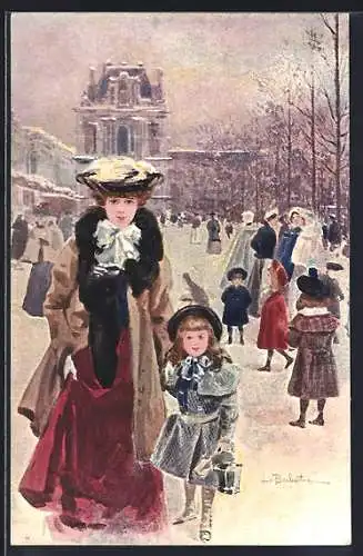 Künstler-AK sign. L. Balerti: Frau mit kleinem Mädchen an der Hand