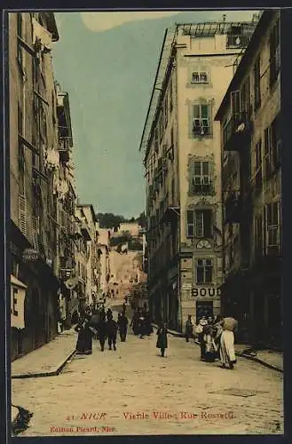 AK Nice, Vieille Ville, Rue Rossetti animée