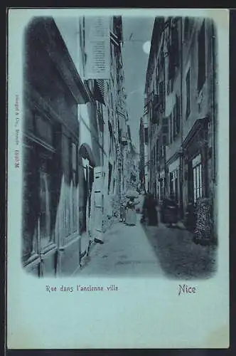 Mondschein-AK Nice, Rue dans l`ancienne ville