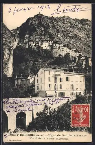 AK Touët-de-Beuil, Ligne du Sud de la France et Hôtel de la Poste Masséna