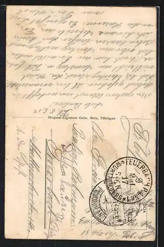 AK Tübingen, Neckaransicht mit Hölderlinsturm und alter Aula