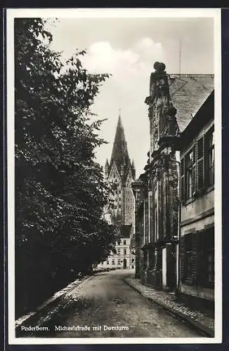 AK Paderborn, Michaelstrasse mit Domturm