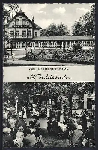 AK Kiel-Hasseldieksdamm, Blick auf das Gesellschaftshaus Waldesruh, Gartenpartie