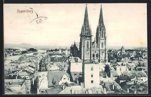 AK Regensburg, Teilansicht mit Kirche