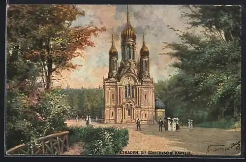 Künstler-AK Wiesbaden, Griechische Kapelle