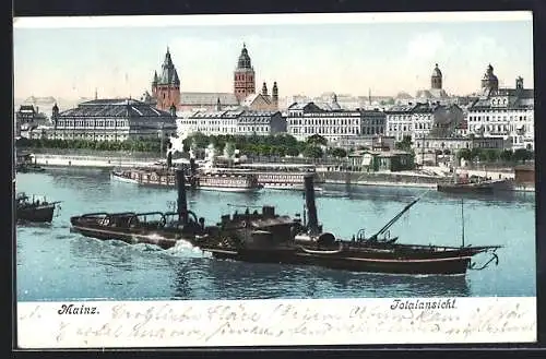AK Mainz am Rhein, Rheindampfer am Kai, Transportdampfer Mathias Stinnes