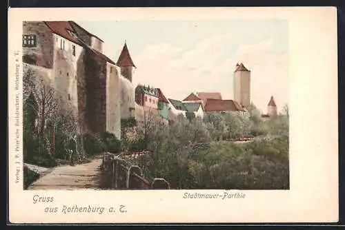 AK Rothenburg a. T., Stadtmauer-Partie