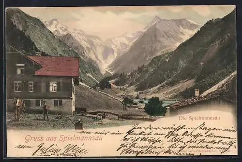 AK Spielmannsau, Ortspartie mit Bergen