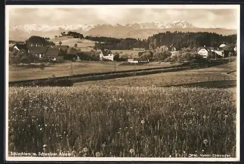 AK Schlachters, Ortspartie mit Schweizer Alpen