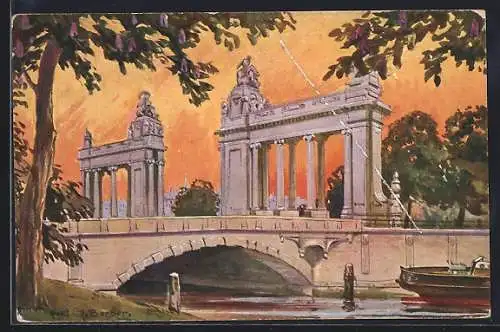 Künstler-AK Berlin-Charlottenburg, Charlottenburger Brücke im Abendlicht