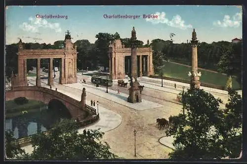 AK Berlin-Charlottenburg, Charlottenburger Brücke mit Strassenbahn