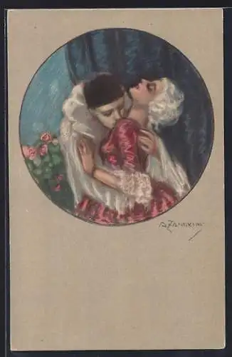Künstler-AK A. Zandrino: Pierrot und junge Dame