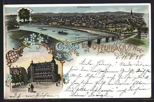 Lithographie Offenbach a.M., Schloss, Totalansicht