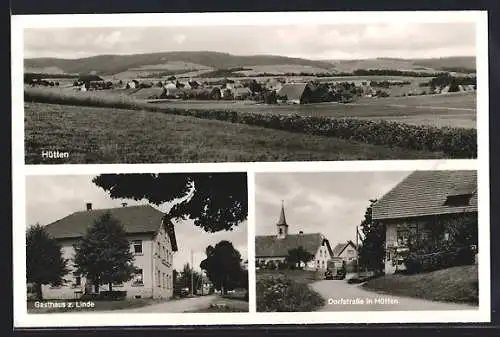 AK Hütten-Rüttehof, Gasthaus zur Linde, Blick in die Dorfstrasse