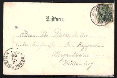 Lithographie Saarbrücken, Denkmal am Winterberg, Ehrenthal, Partie an der Saar