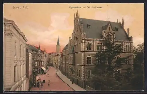 AK Düren / Rhdl., Gymnasium und Zenthofstrasse
