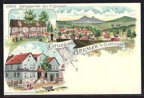 Lithographie Bremke / Göttingen, Hotel Berggarten, Totalansicht
