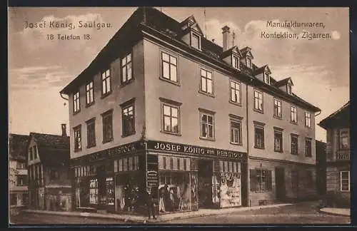 AK Saulgau, Josef König zum Rebstock, Manufacturen, Konfektion, Zigarren