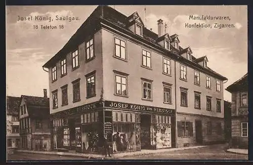 AK Saulgau, Josef König zum Rebstock, Manufacturen, Konfektion, Zigarren