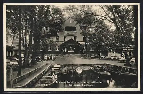 AK Leipe, Buchans Gasthaus im Spreewald, Gartenansicht