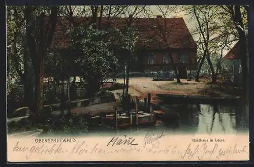AK Leipe /Spreewald, Gasthaus Buchan, vom Ufer gesehen
