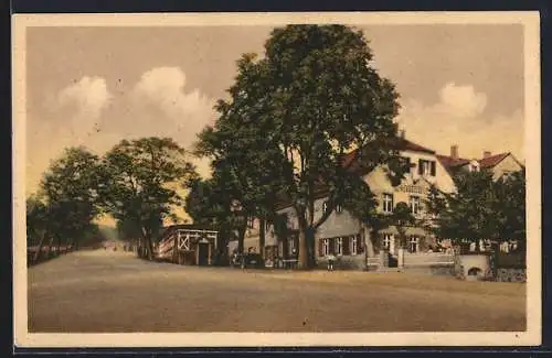 AK Boxdorf, Blick zum Waldgasthof Bahnwiese-Baumwiese an der Landstrasse Dresden-Moritzburg