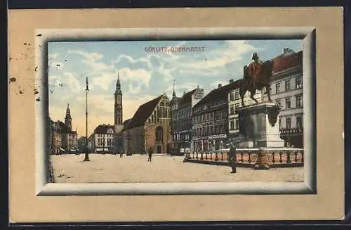 AK Görlitz, Obermarkt mit Denkmal